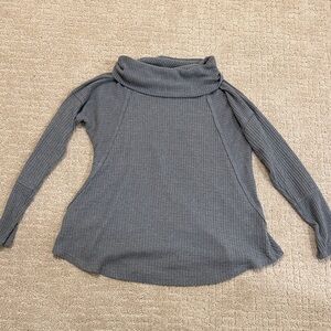 Waffle-Knit Funnel Neck Sweater - Gray